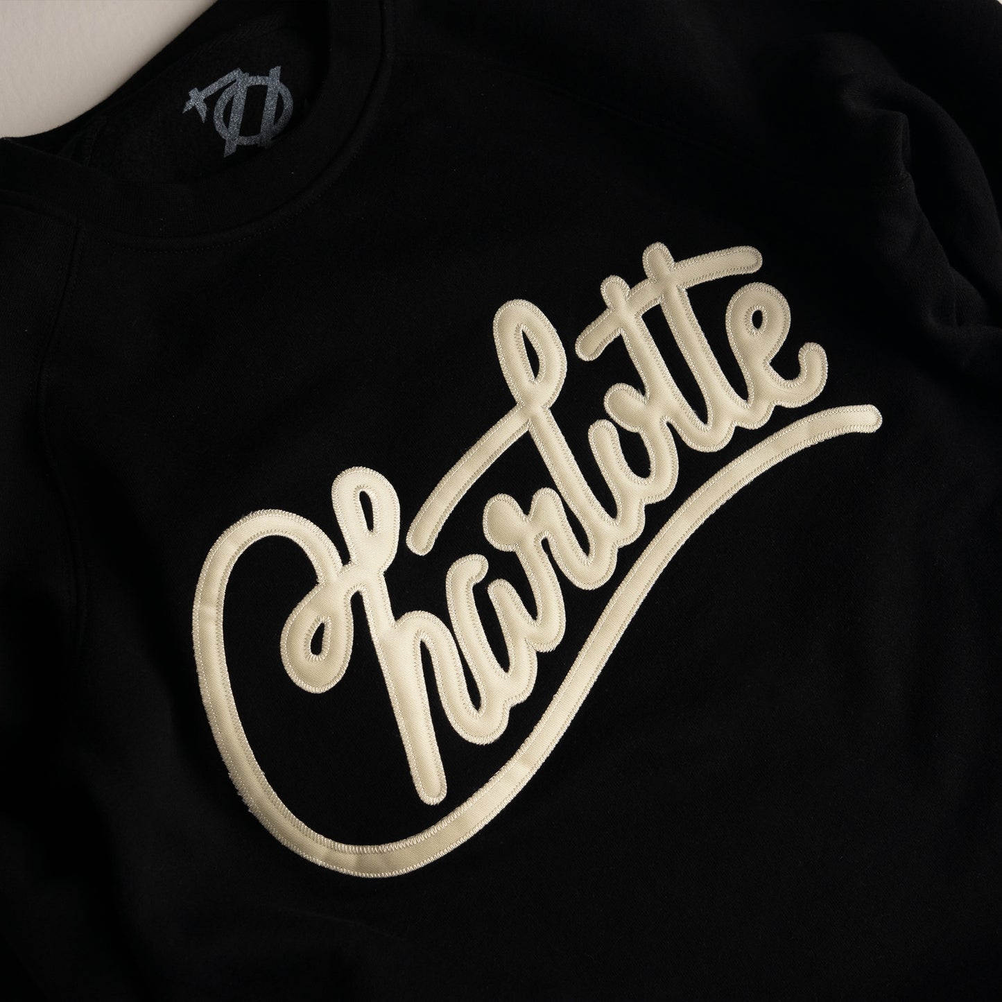704 Shop Charlotte Script Applique Crew Neck Sweatshirt - Black/Natural (Unisex)