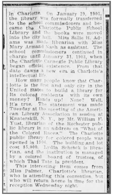 Fact Friday 347 - Lydia Schenck, Charlotte's First Black Librarian