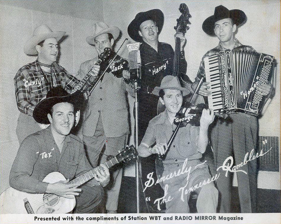 Vintage promotional photo of the Tennessee Ramblers country band on WBT radio in Charlotte