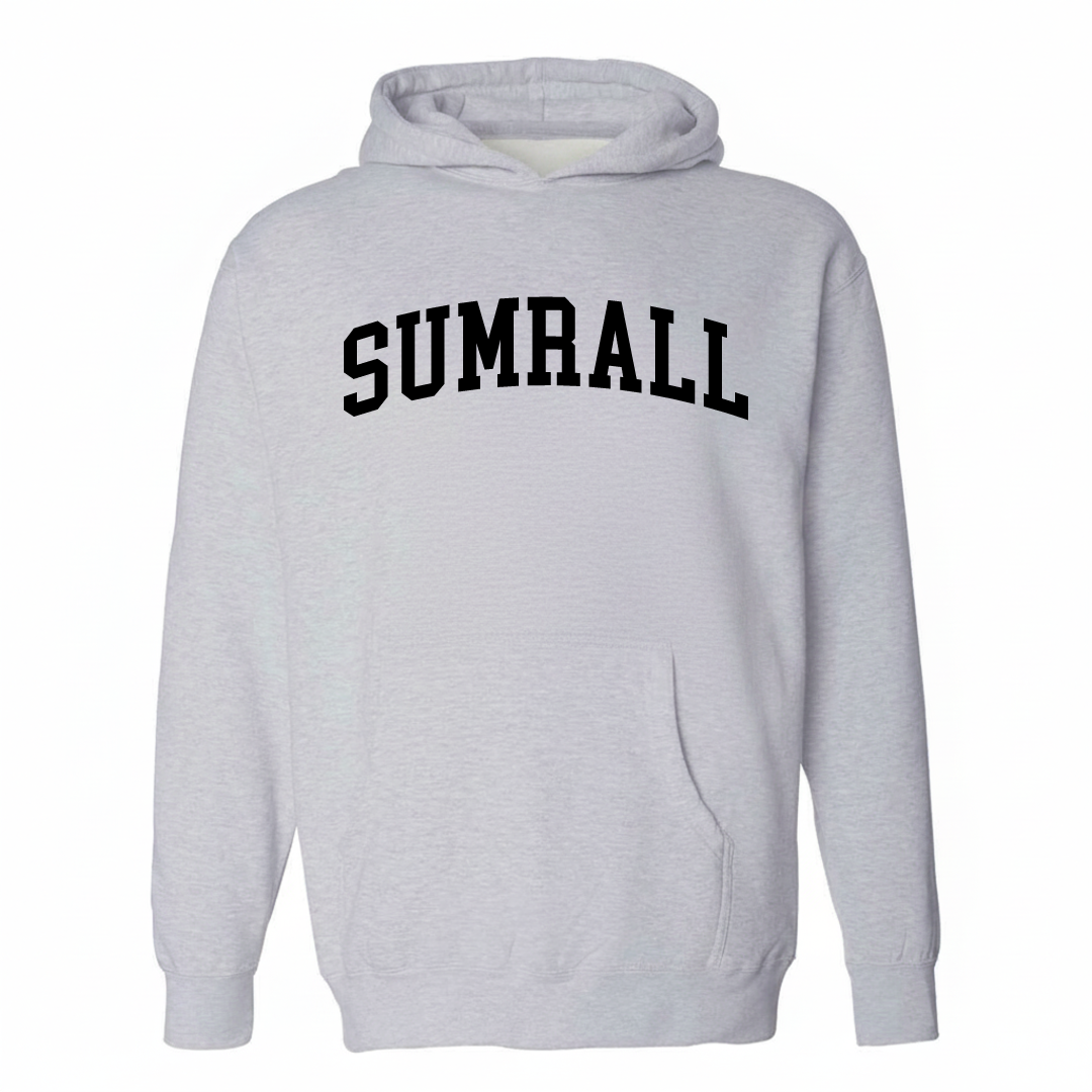 Heather-gray hoodie with the Sumrall arched varsity lettering design on the chest.