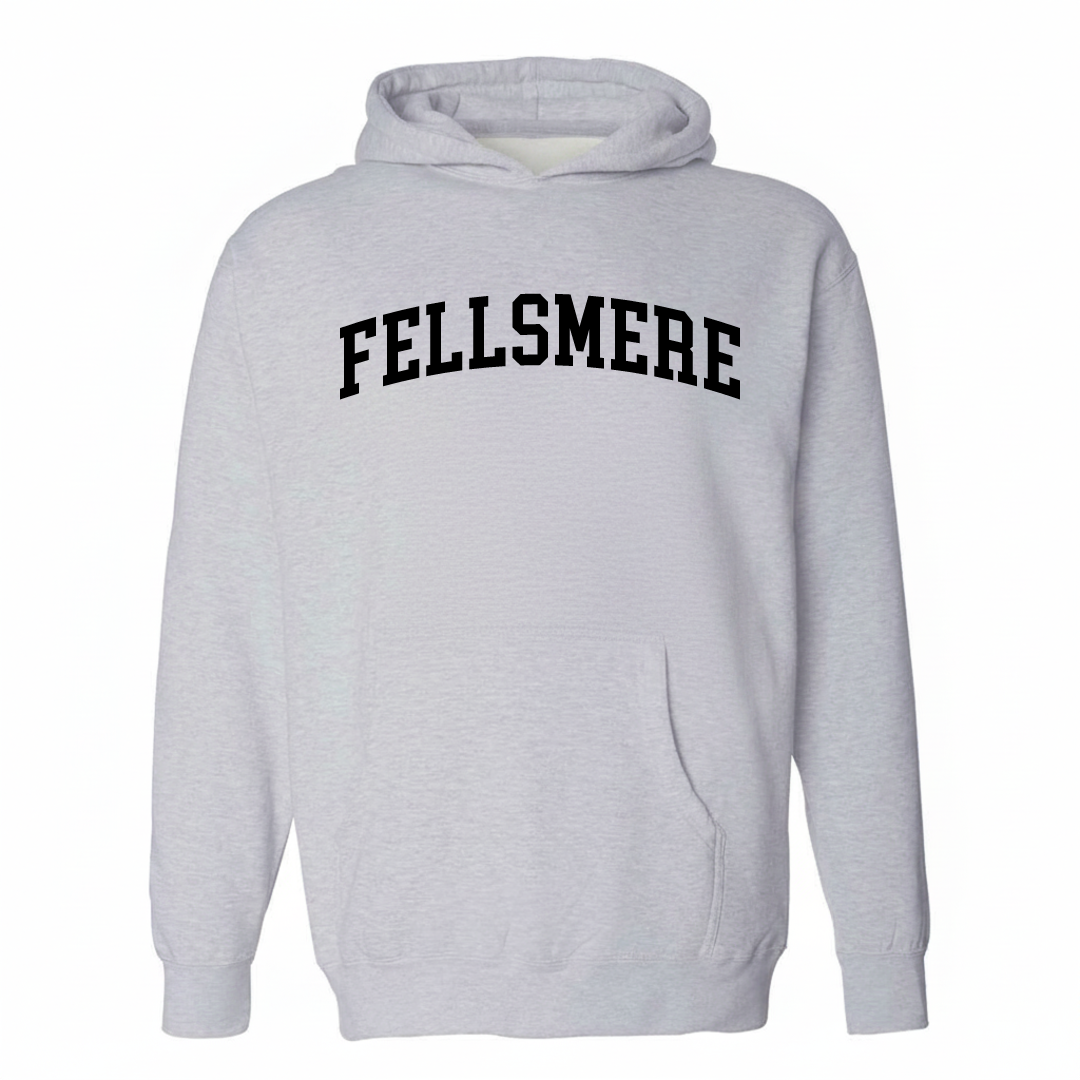 Heather-gray hoodie with the Fellsmere varsity arched lettering design on the chest.