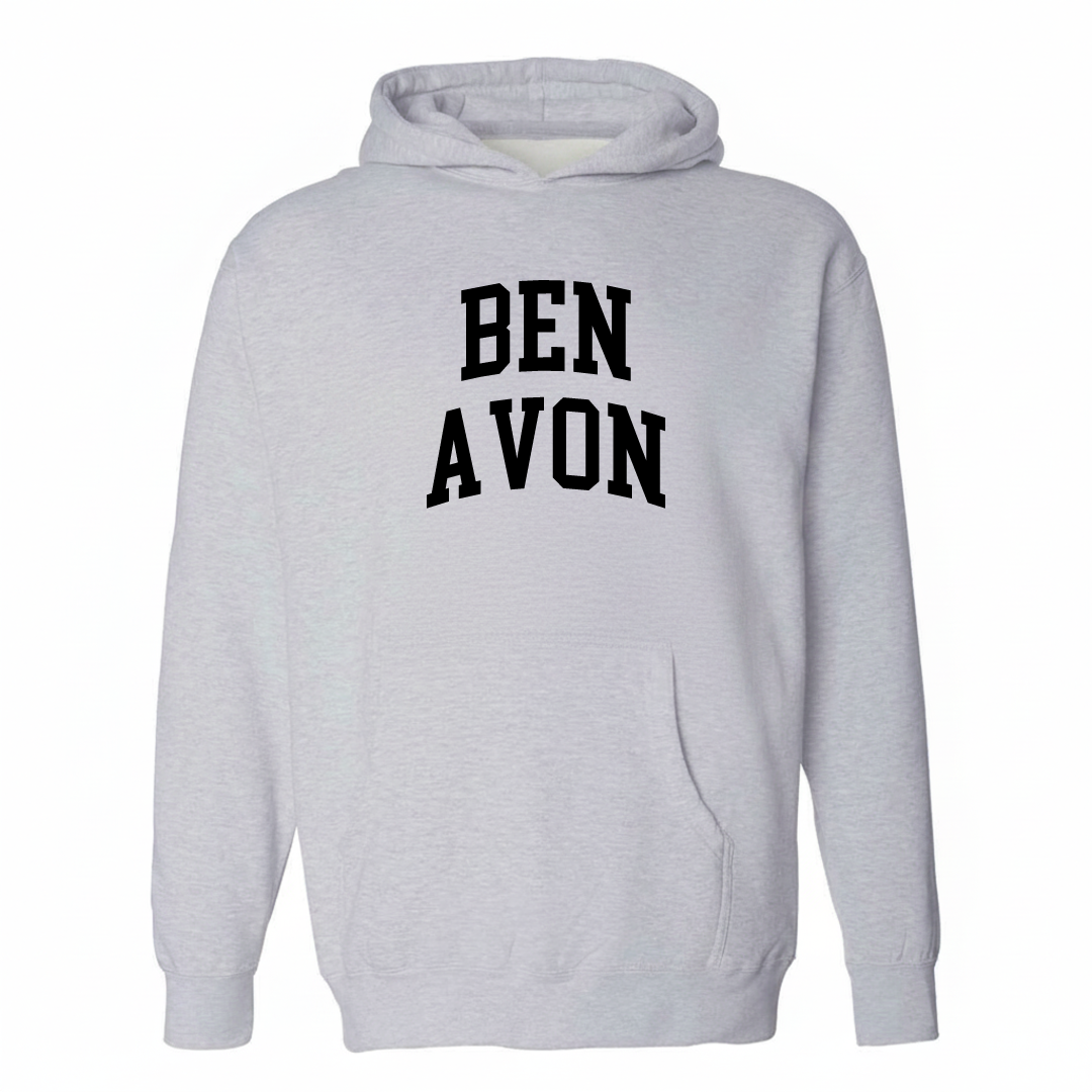 Heather-gray hoodie with the Ben Avon arched varsity lettering design on the chest.