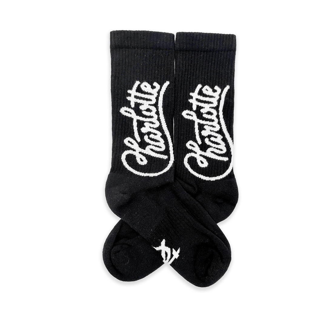 Charlotte Script Socks (Black & White)