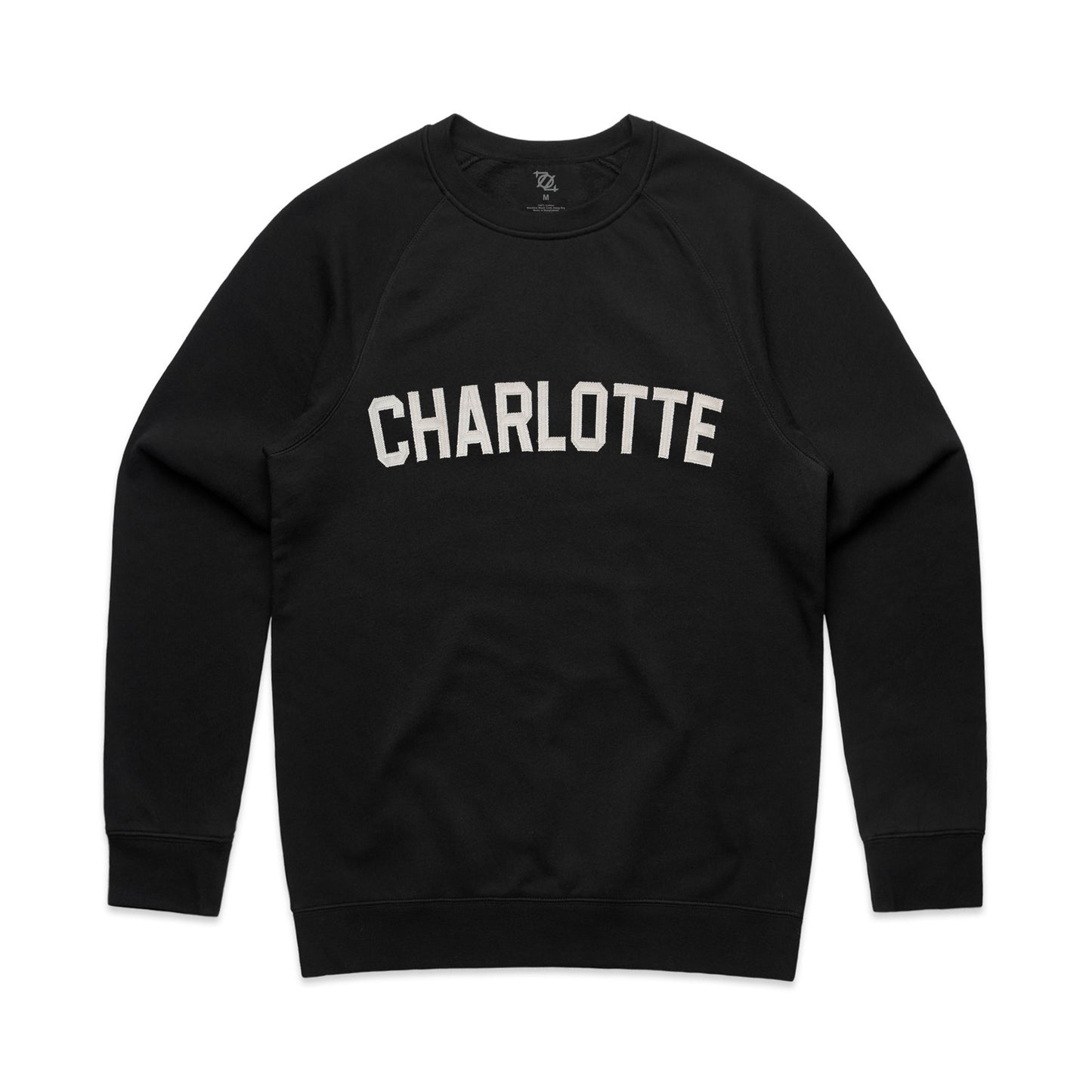 704 Shop Charlotte Varsity Applique Crew Neck Sweatshirt - Black/Natural (Unisex)