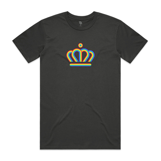 gray t shirt with the crown logo printed on the front