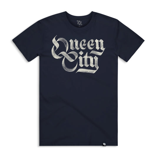 704 Shop Queen City Brush Tee - Midnight Blue/Cream (Unisex)