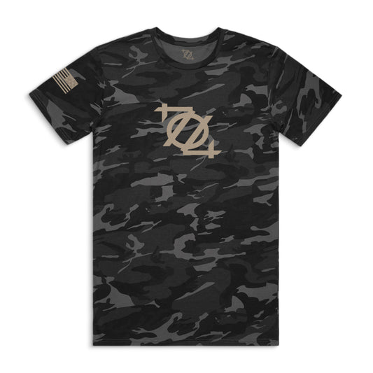 704 Shop x Veterans Bridge Home Logo Tee - Black Camo/Tan (Unisex)