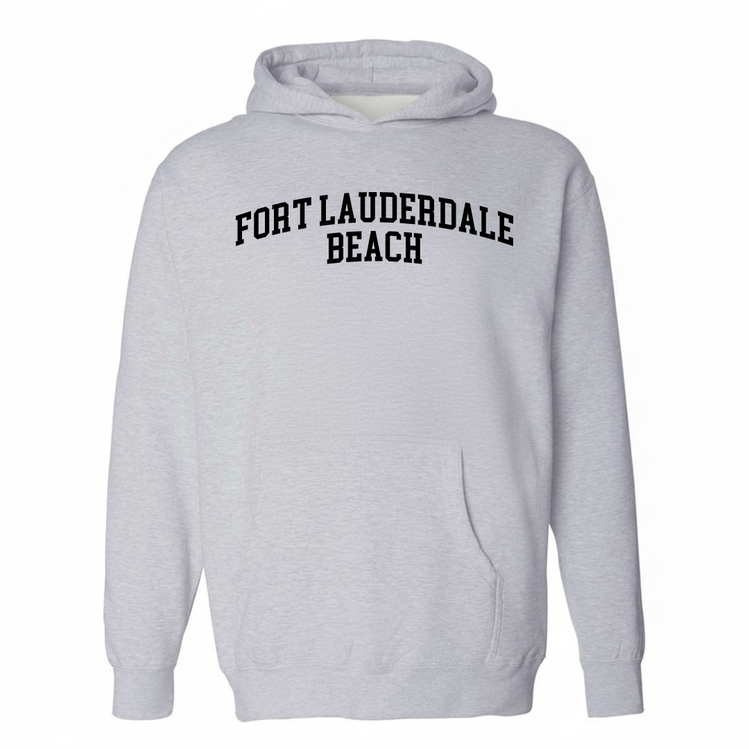 Heather-gray hoodie with the Fort Lauderdale Beach arched lettering design on the chest.