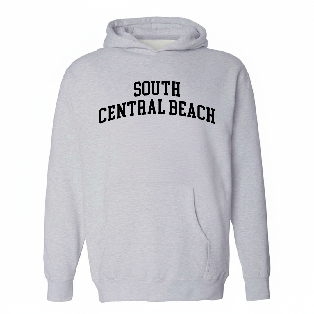 Heather-gray hoodie with the South Central Beach arched lettering design on the chest.