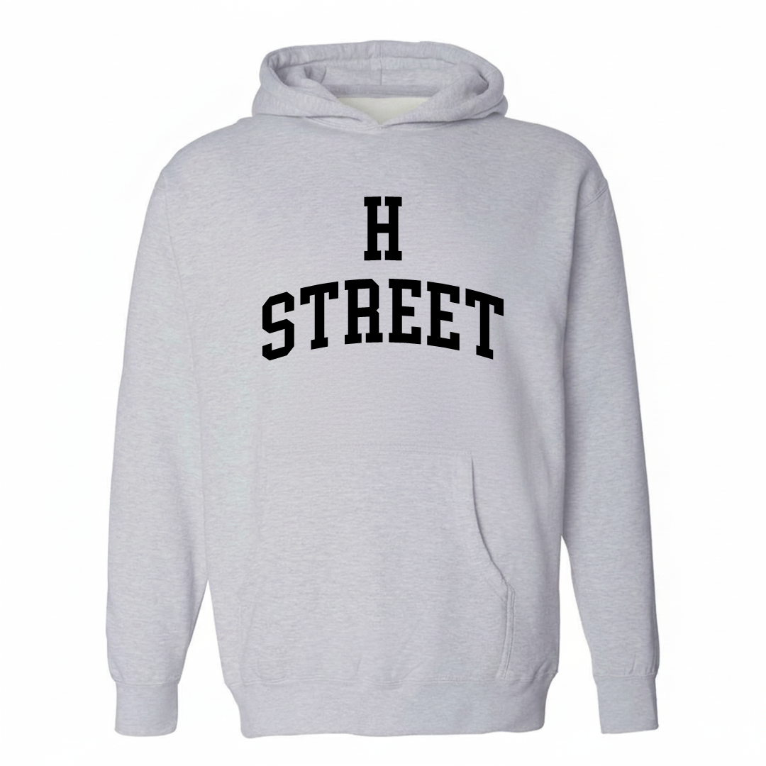 Heather-gray hoodie with the H Street arched varsity lettering design on the chest.