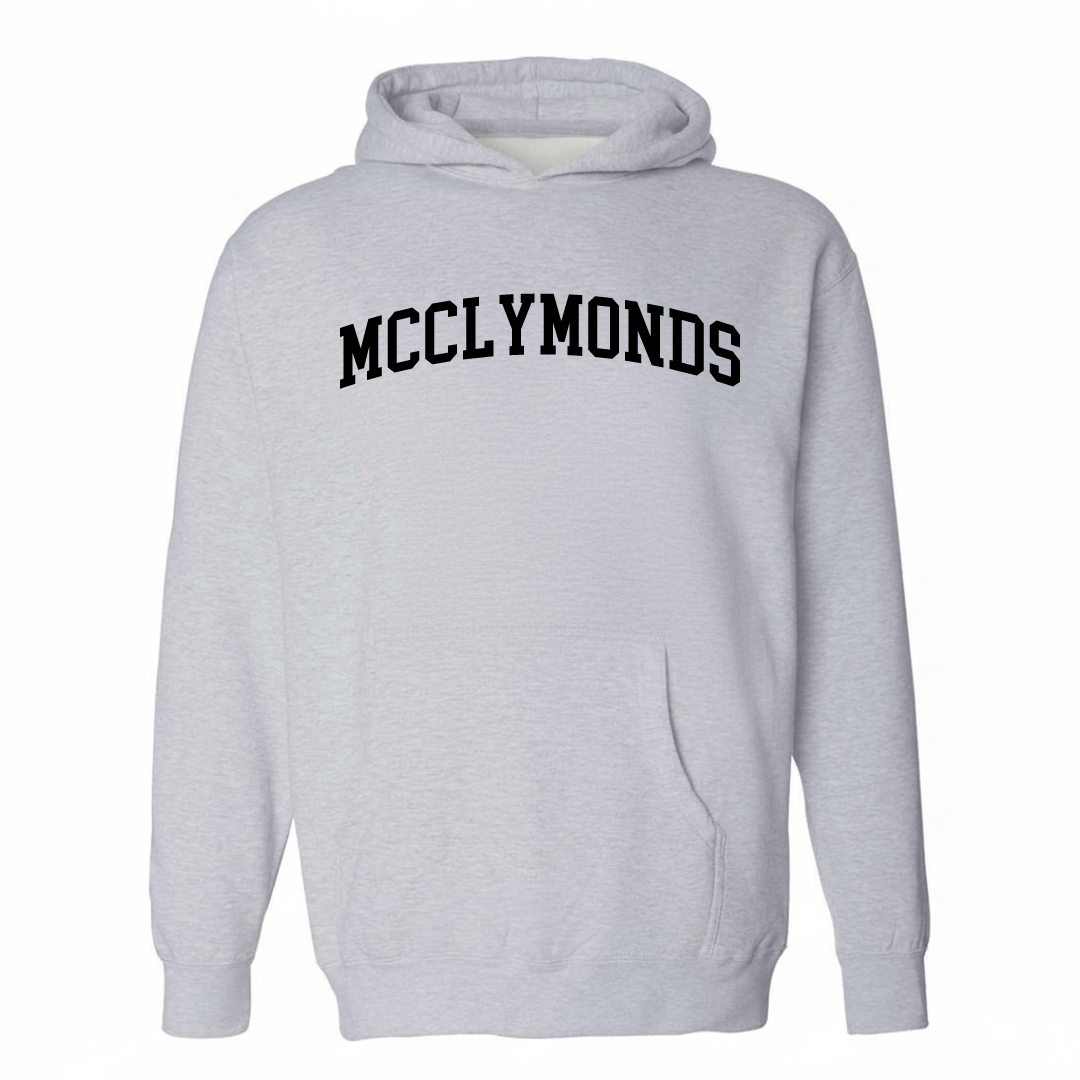 Heather-gray hoodie with the McClymonds arched lettering design on the chest.
