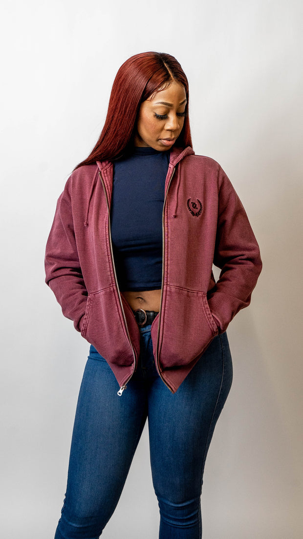 704 Shop Process™ Crystal Washed Classic Zip Hoodie - Red Mahogony (Unisex)