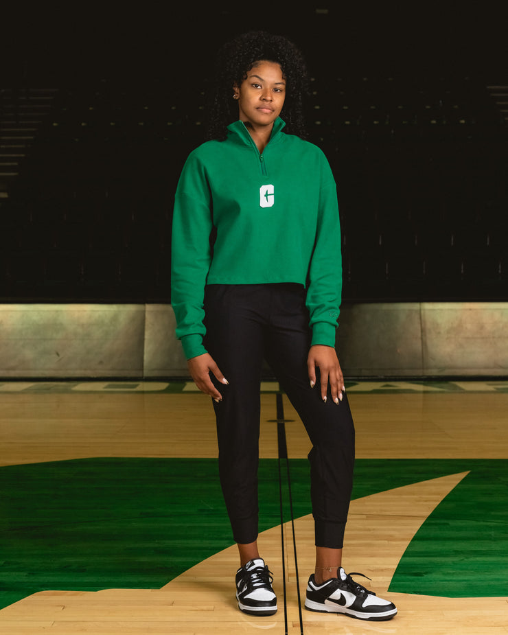 704 Shop x Charlotte 49ers Process™ Cropped Crystal Washed Quarter Zip - Green/White (Women's)